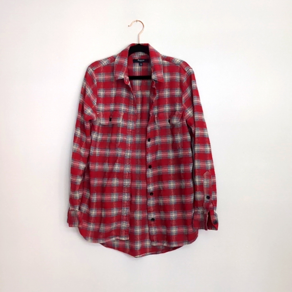 Madewell XS Red Plaid Flannel Button Down